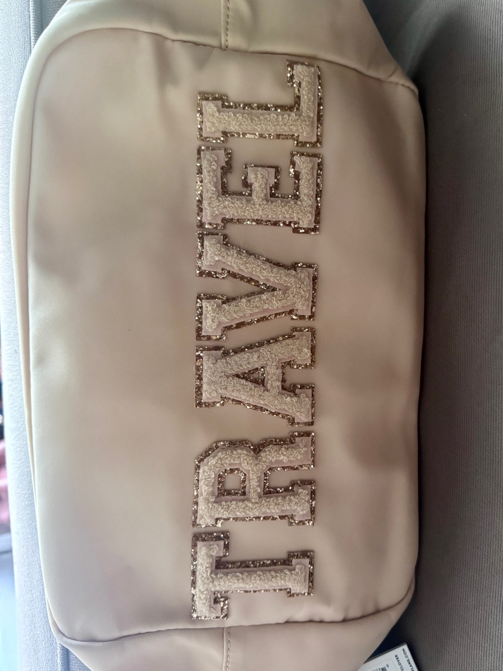 Stoney Clover Lane Large Tan Pouch with Glitter Embroidered Travel